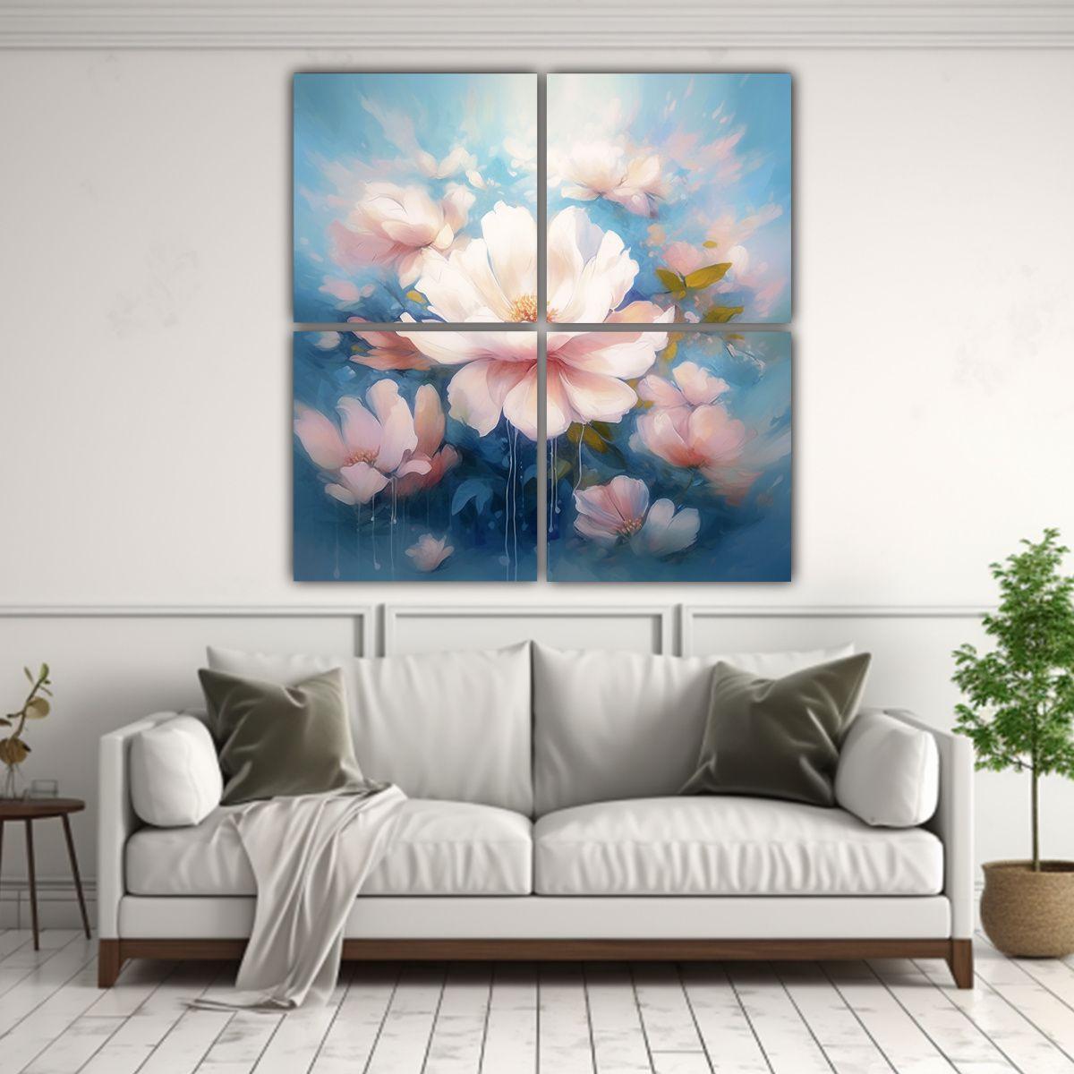Cuatro Lienzos Riqueza Visual, Flores Abstractas 200x200 Cm-2