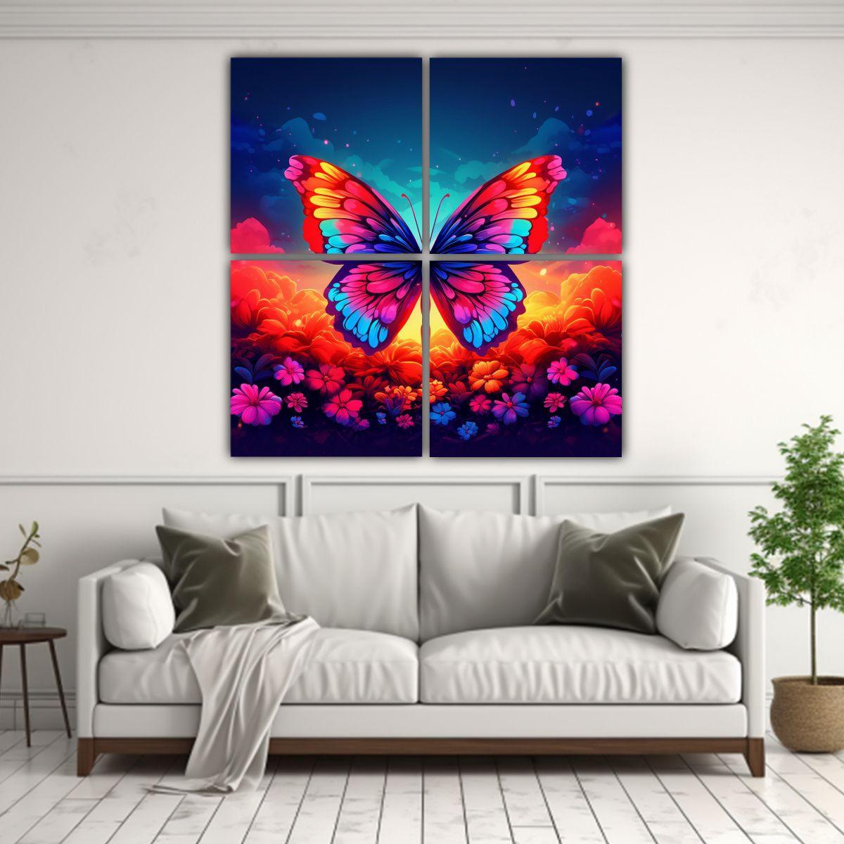 Cuadro De Pared Cuadrado Con Mariposa Arcoíris 160x160 Cm-2