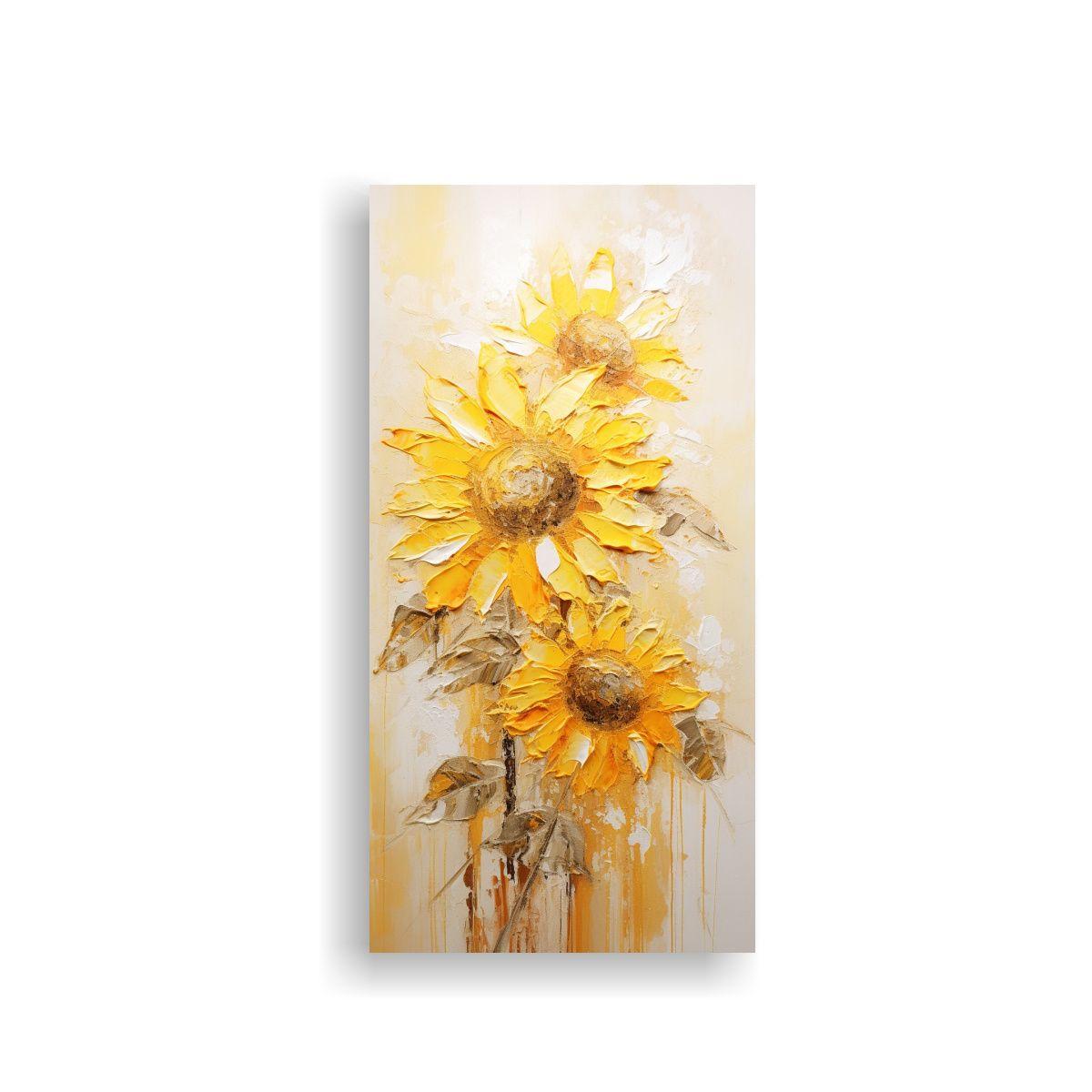 Pintura Clásica De Girasoles Amarillos En Lienzo 30x60cm-0