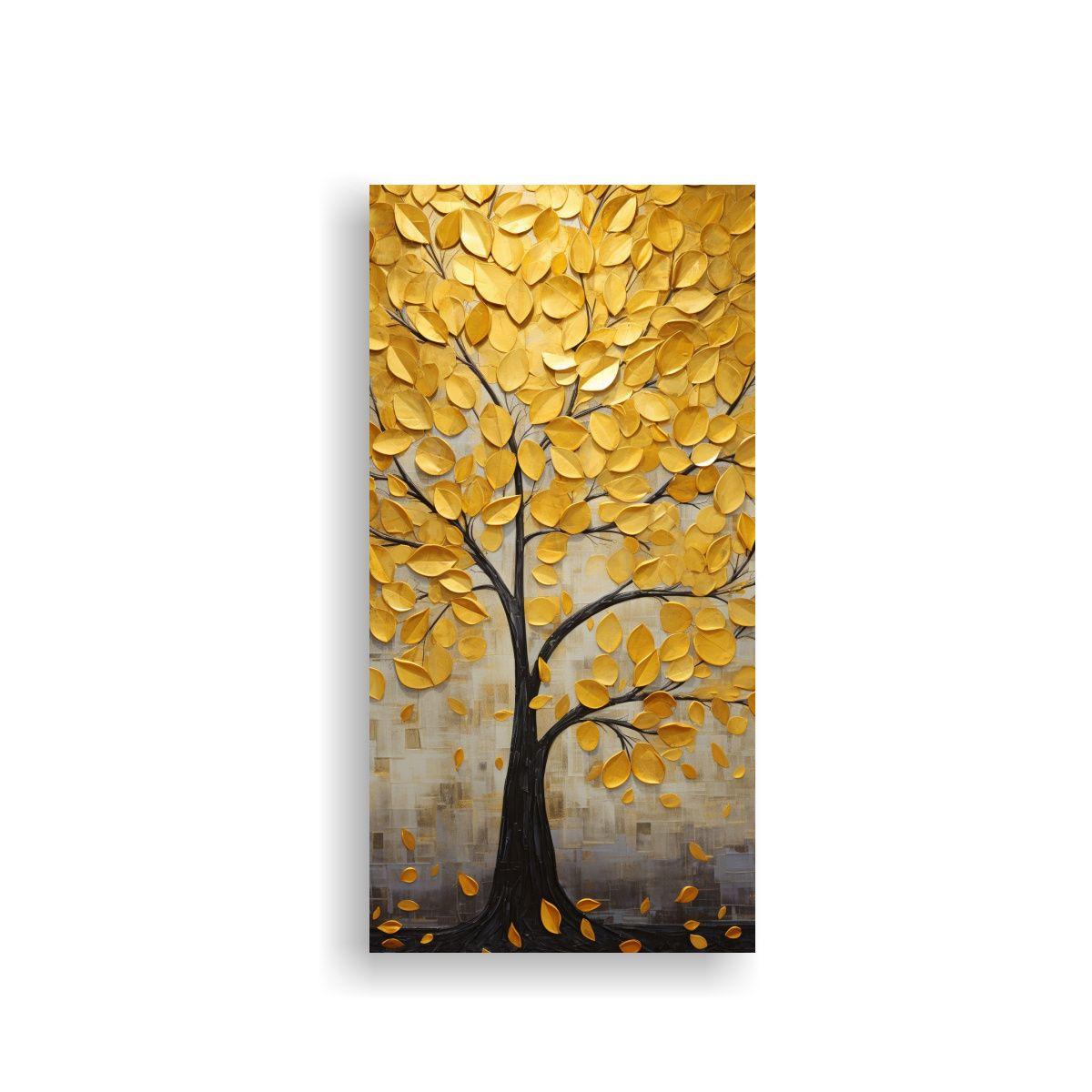 Pintura Decorativa De Árbol En Oro Y Amarillo 70x140cm-0
