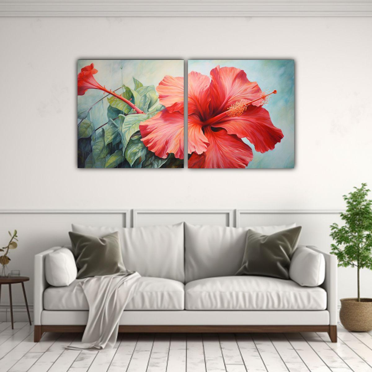 Pintura Abstracta De Flores De Hibisco En Aceite 40x20 Cm-2