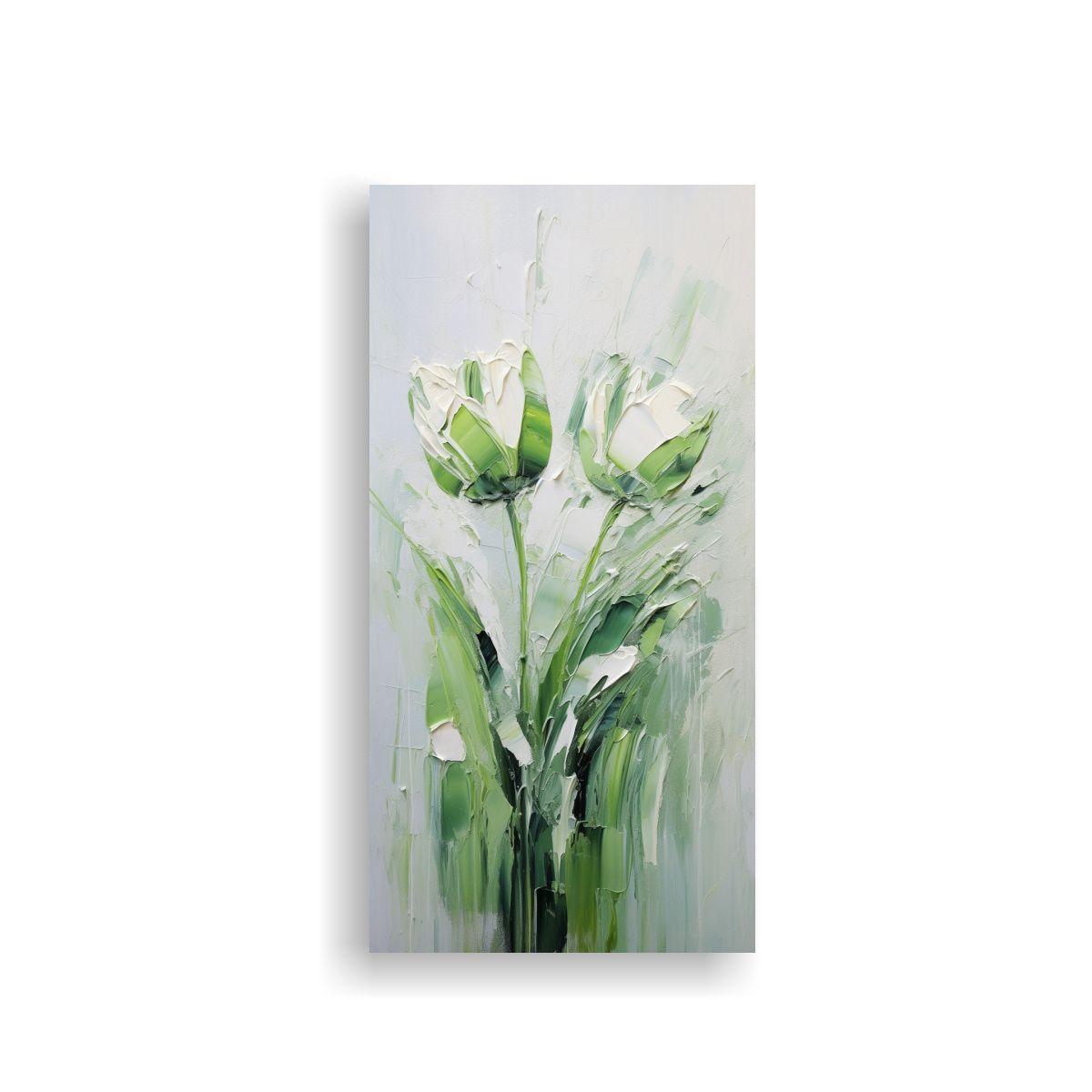 Pintura En Lienzo De Tulipanes Verdes Con Efecto 50x100cm-0