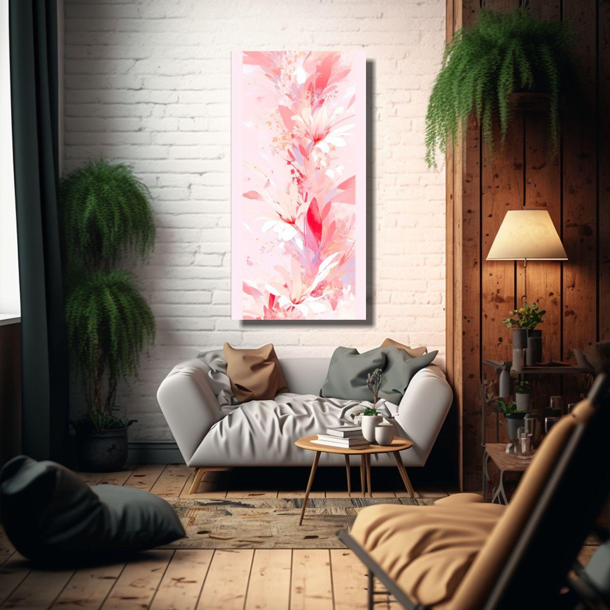 Lienzo De Tela Color Blanco Y Rosa En Estilo Neono 30x60cm-2
