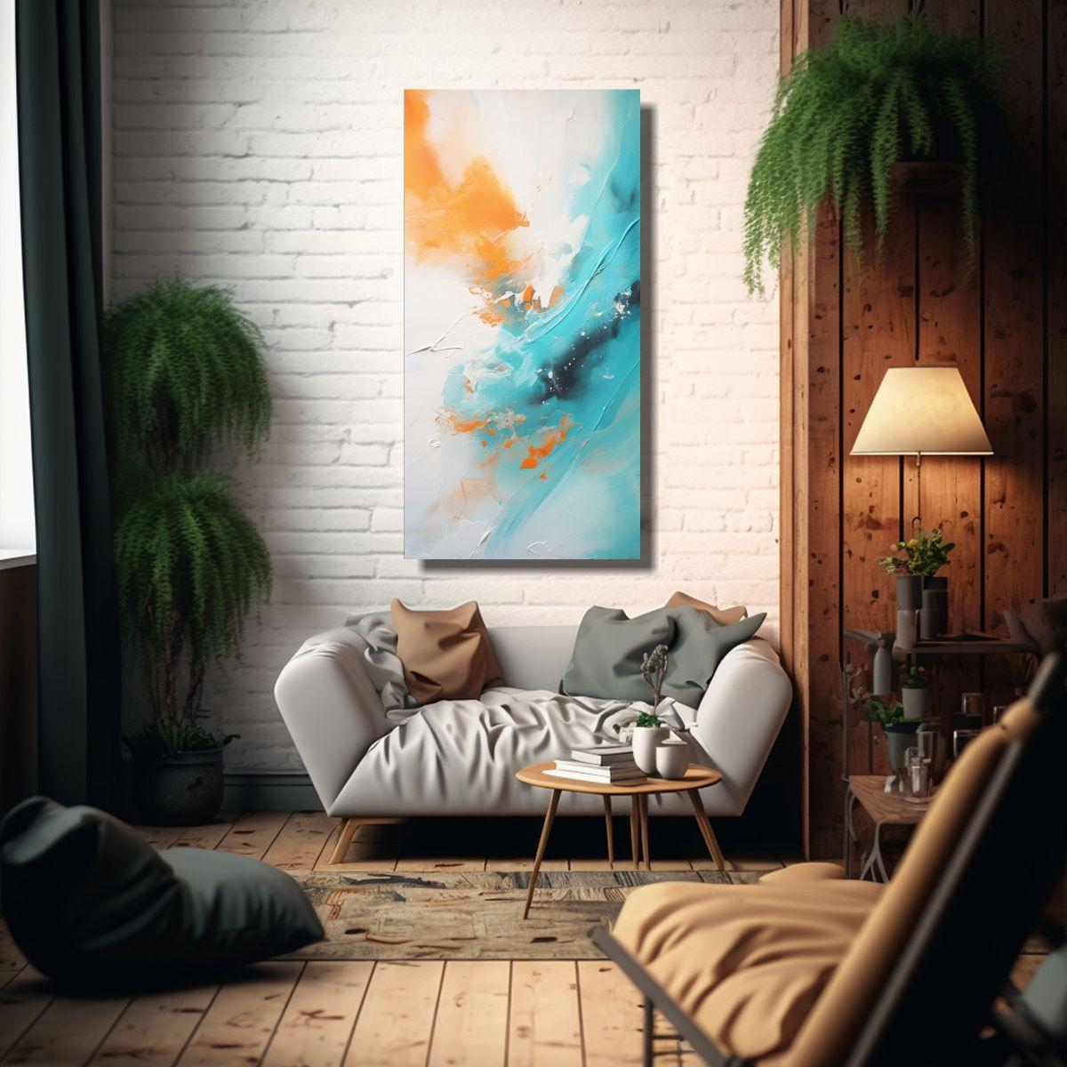 Pintura Abstracta De Aceite En Tonos Turquesa 50x100cm-2
