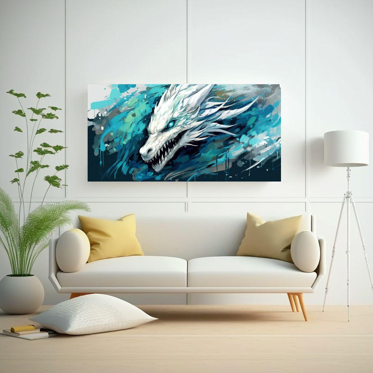 Pintura Decorativa Moderna: Dragón En Blanco Y 160x80 Cm-2