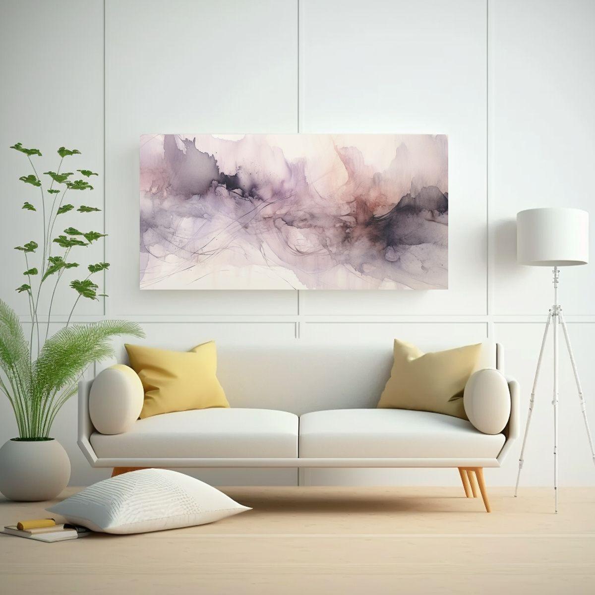Lienzo Acuarela Gris Y Malva Con Textura 60x30 Cm-2