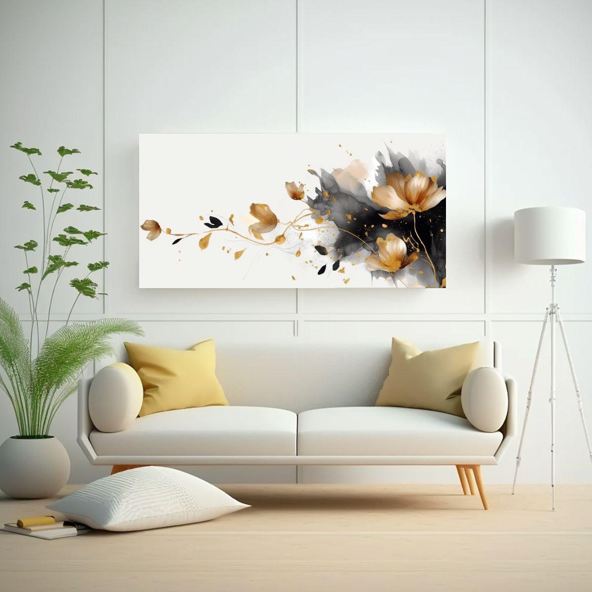 Cuadros Decorativos Abstractos Negros Y Dorados 140x70cm-2