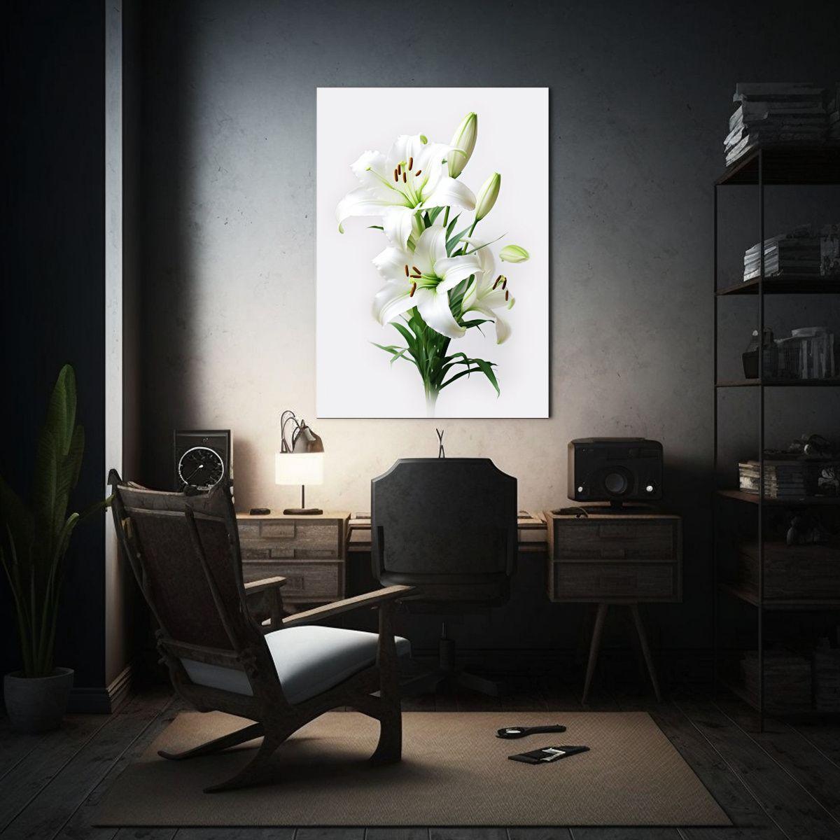 Pintura Decorativa Realista Con Lirios Blancos 80x120cm-2