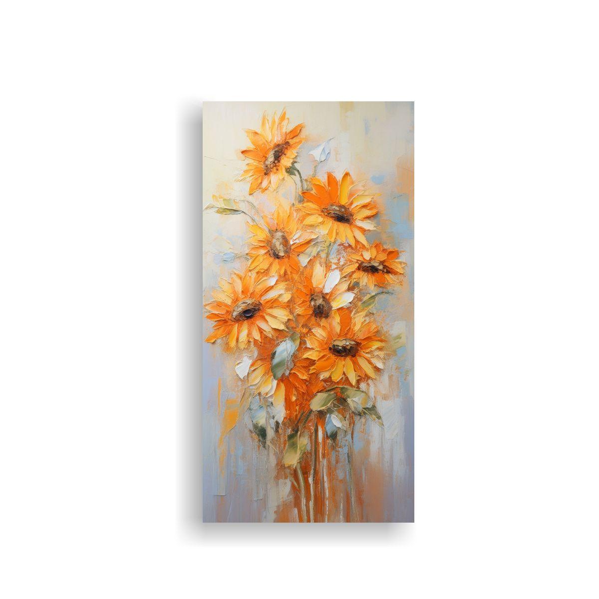 Pintura De Girasoles Naranjas En Lienzo Estilo 60x120cm-0