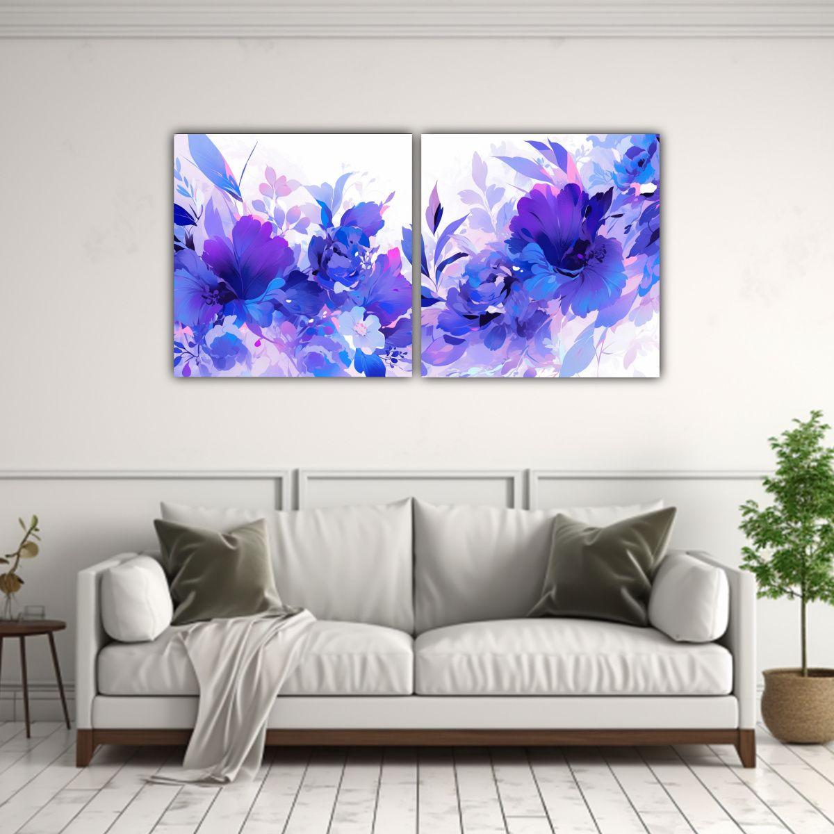 Set 2 Lienzos Moderno Figuras Púrpura Y Azul 120x60 Cm-2