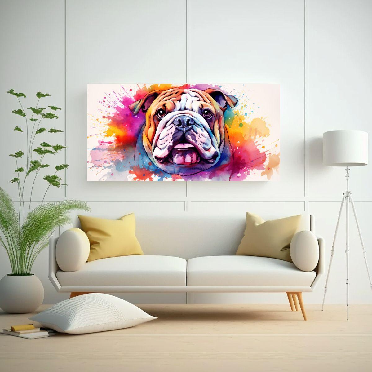 Cuadro Bulldog Colorido Estilo Acuarela Moderno 140x70cm-2