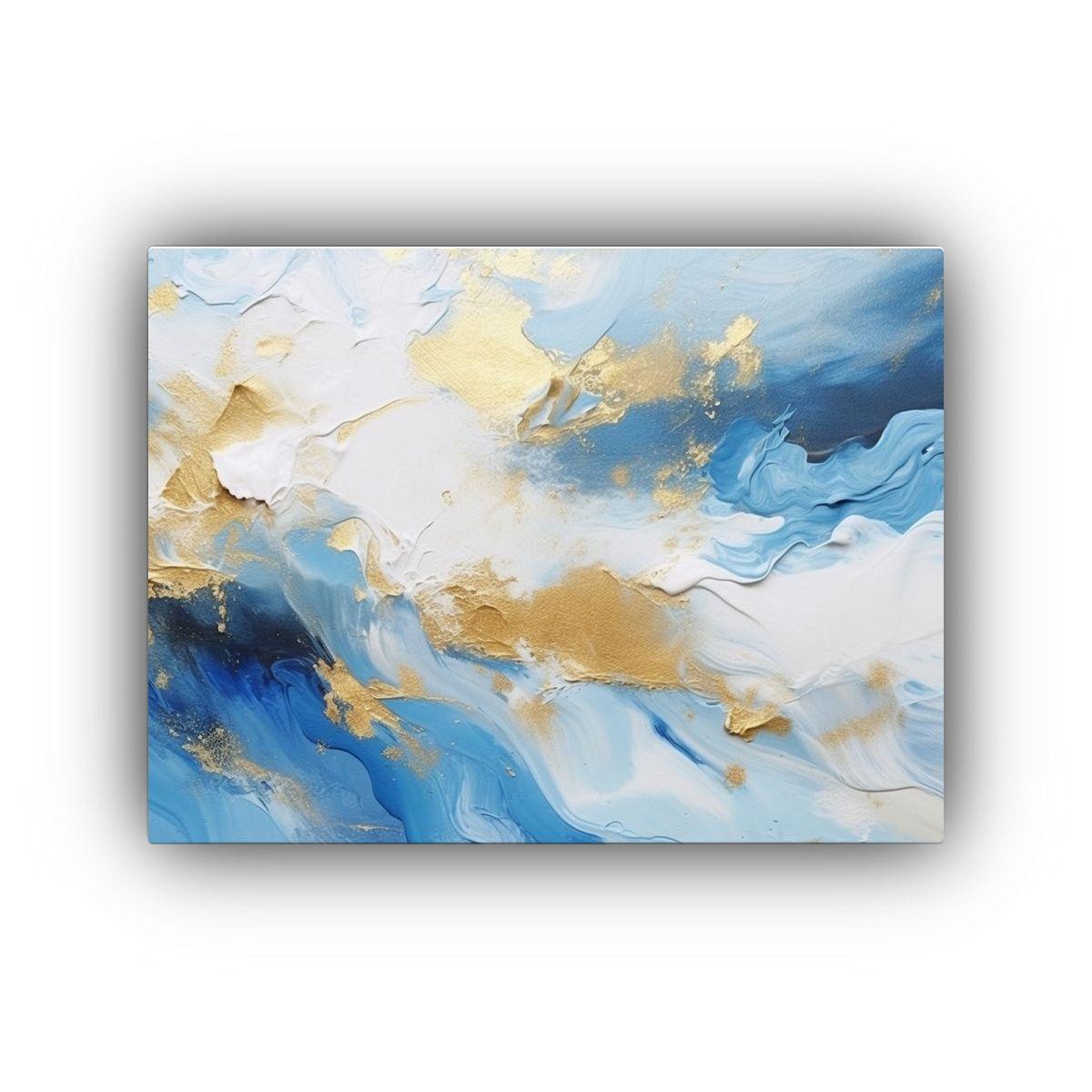 Pintura Abstracta Clásica En Lienzo Azul Y Blanco Con Color 75x50cm-0