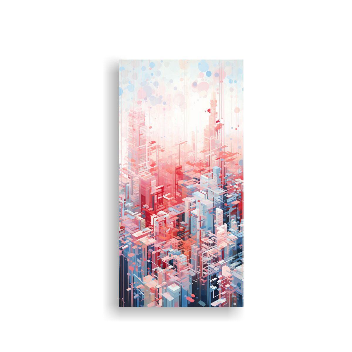 Cuadro Cuadro Bastidor Madera Ciudad Geométrica 70x140 Cm-0