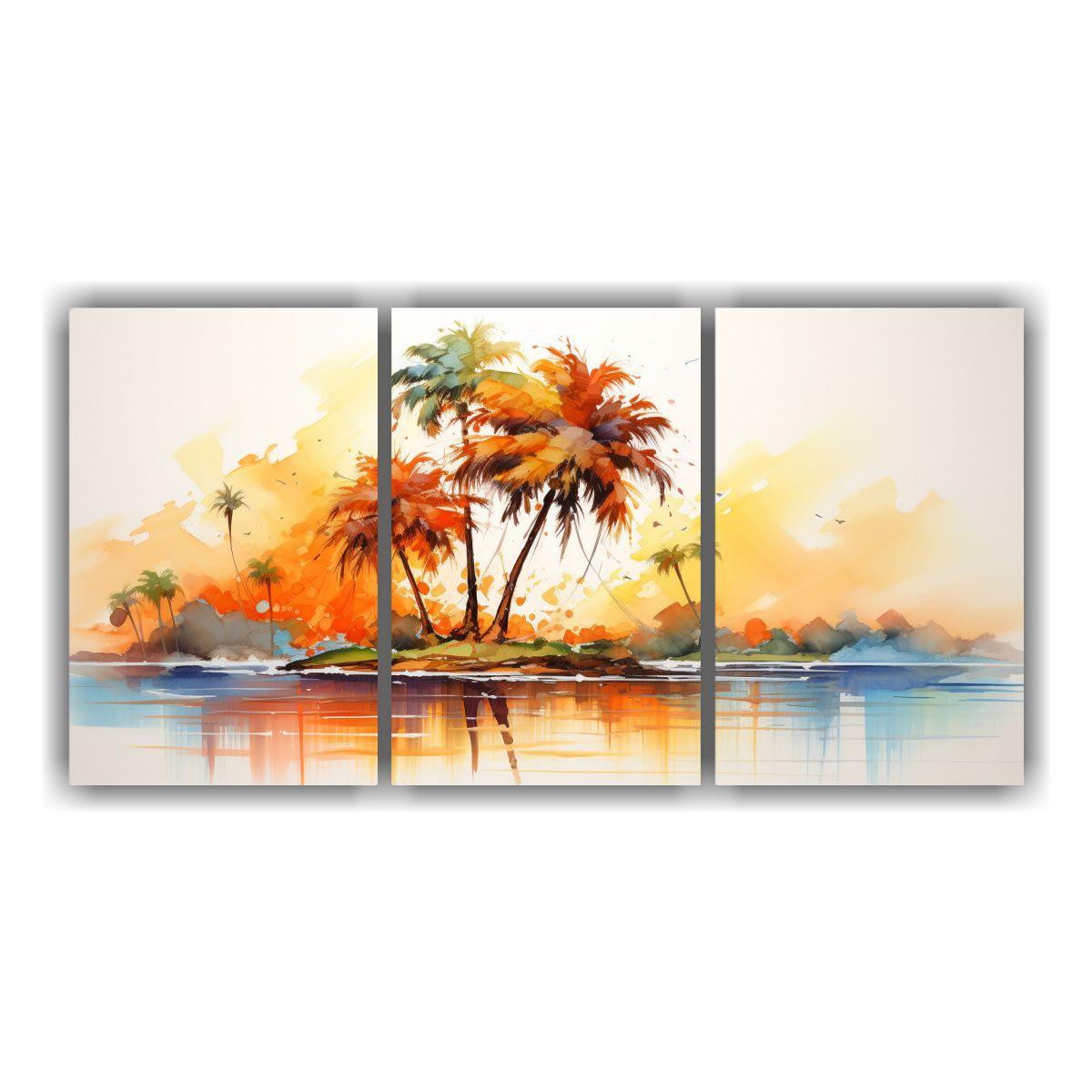 Tres Lienzos Decorativo Con Árbol Tropical En 120x60 Cm-0