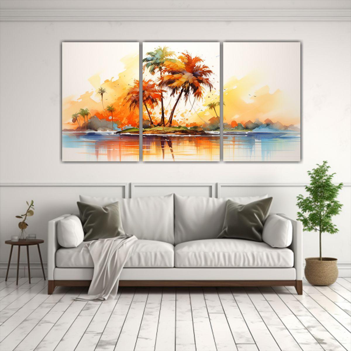 Tres Lienzos Decorativo Con Árbol Tropical En 120x60 Cm-2