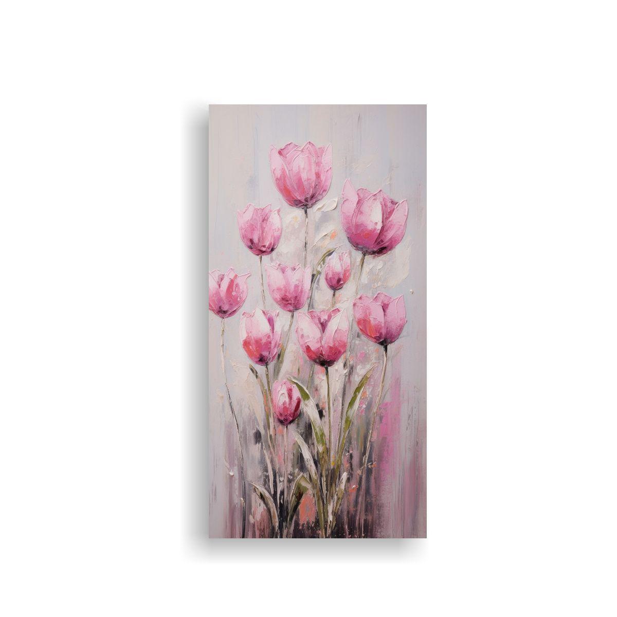 Pintura Arte Vanguardia Fantasía Tulipanes Rosas 80x160cm-0