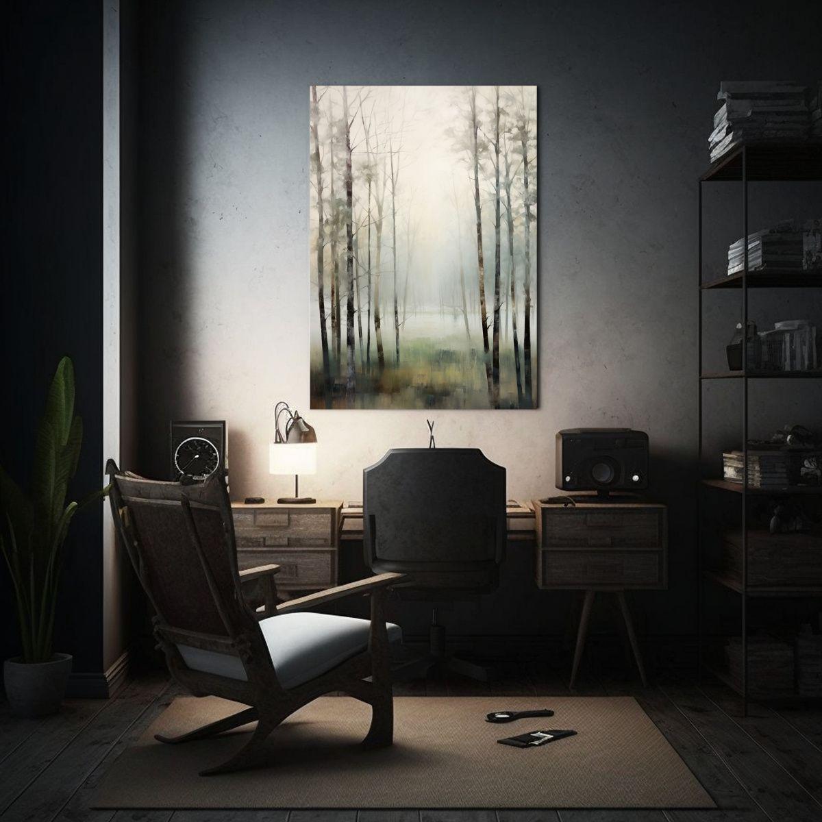 Pintura Al óleo Con Campo Blanco Y árboles En El Estanque 30x40cm-2