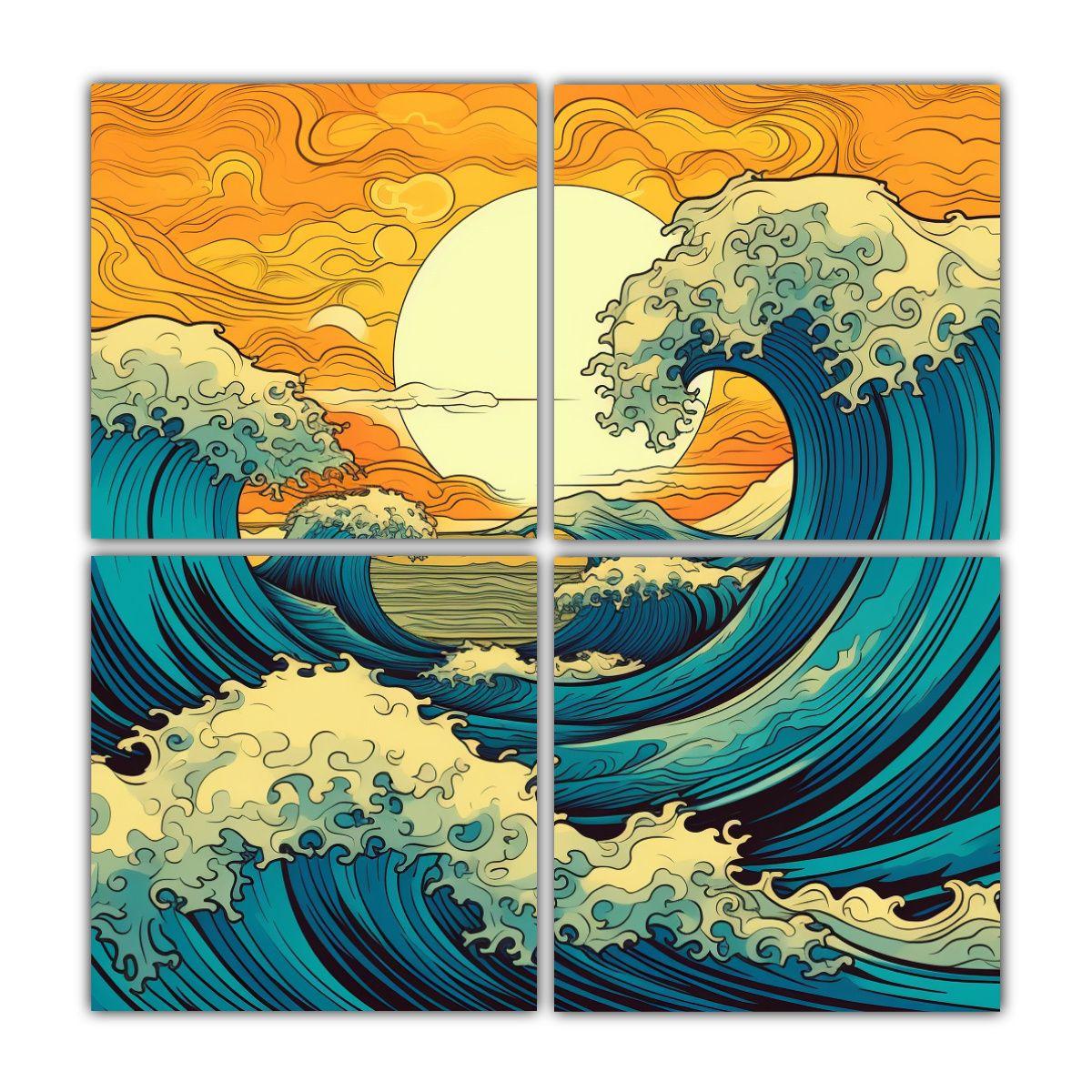 Cuadriptico Oceano Retro Con Efecto Visual 140x140 Cm-0