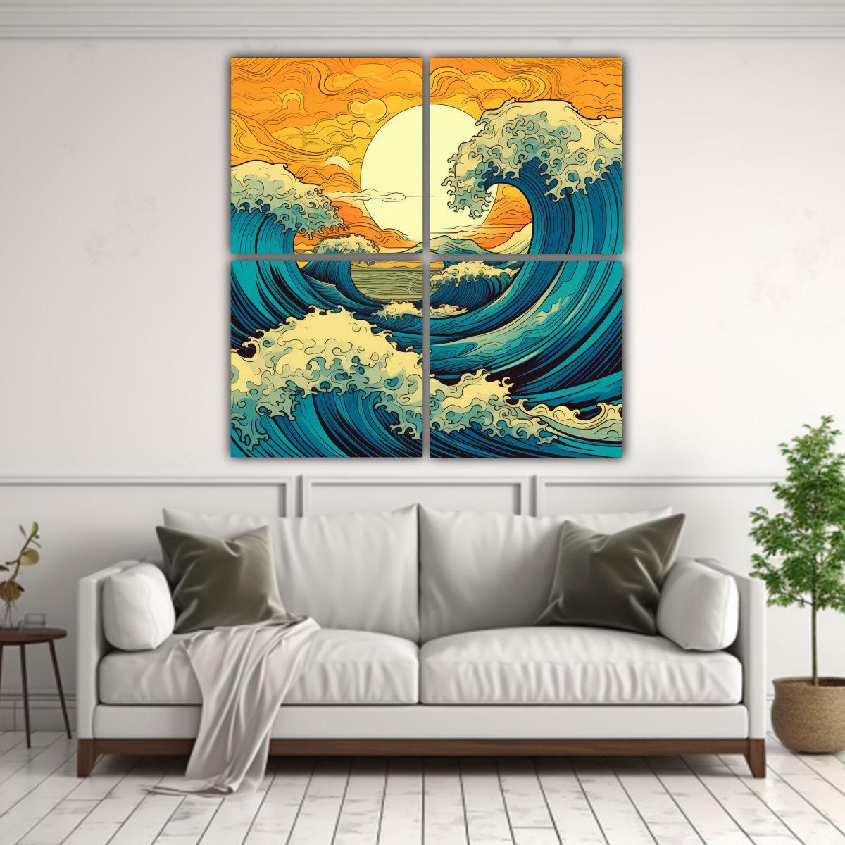 Cuadriptico Oceano Retro Con Efecto Visual 140x140 Cm-2