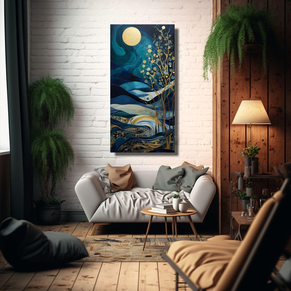 Pintura Abstracta De Paisaje De Montañas Y árbol 70x140cm-2