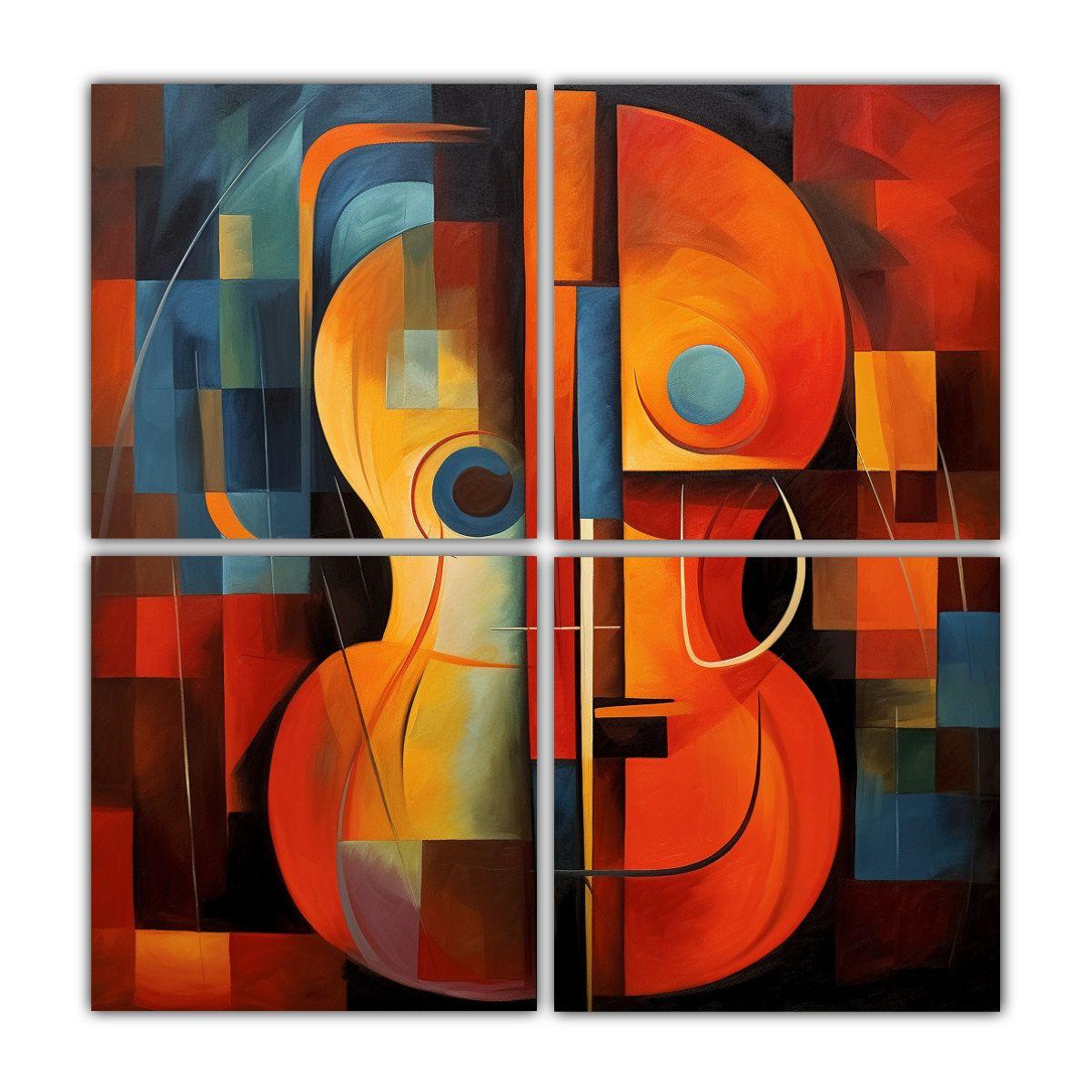 Cuadriptico Abstracto De Composición En Cello 160x160 Cm-0
