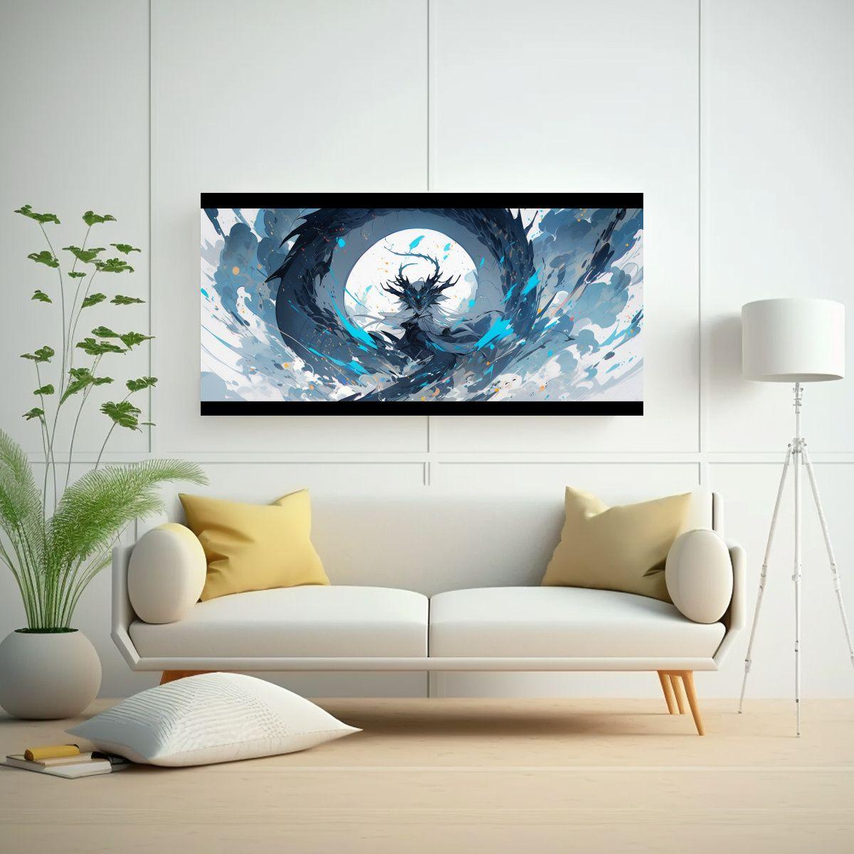 Pintura De Lienzo Para Cocina: Dragón En Negro Y  40x20cm-2