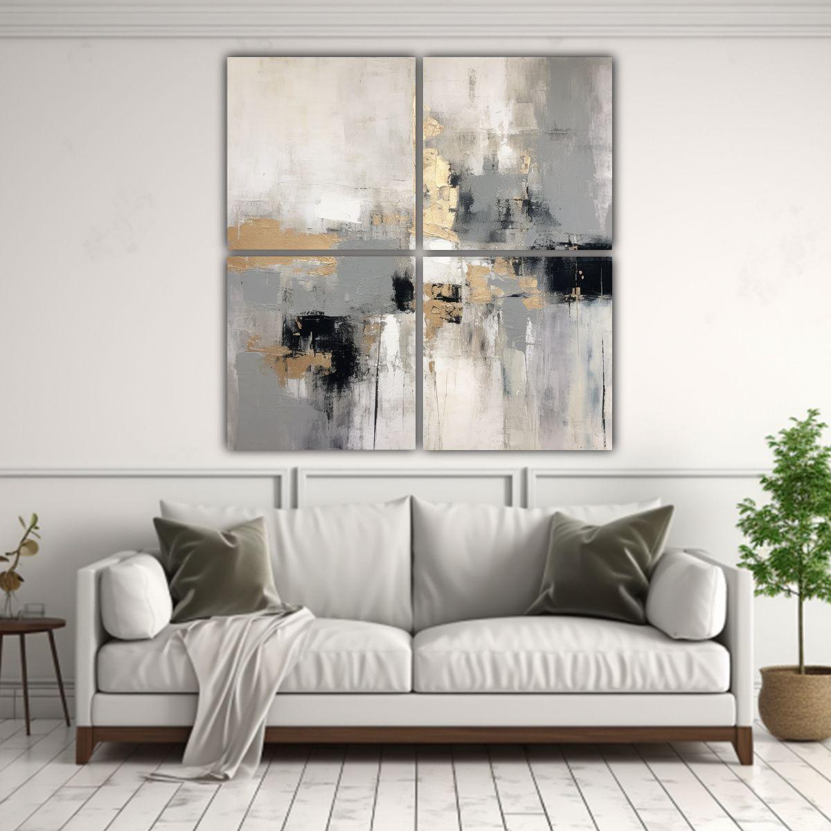 Pinturas En Lienzo Con Diseño Abstracto En Gris 40x40 Cm-2