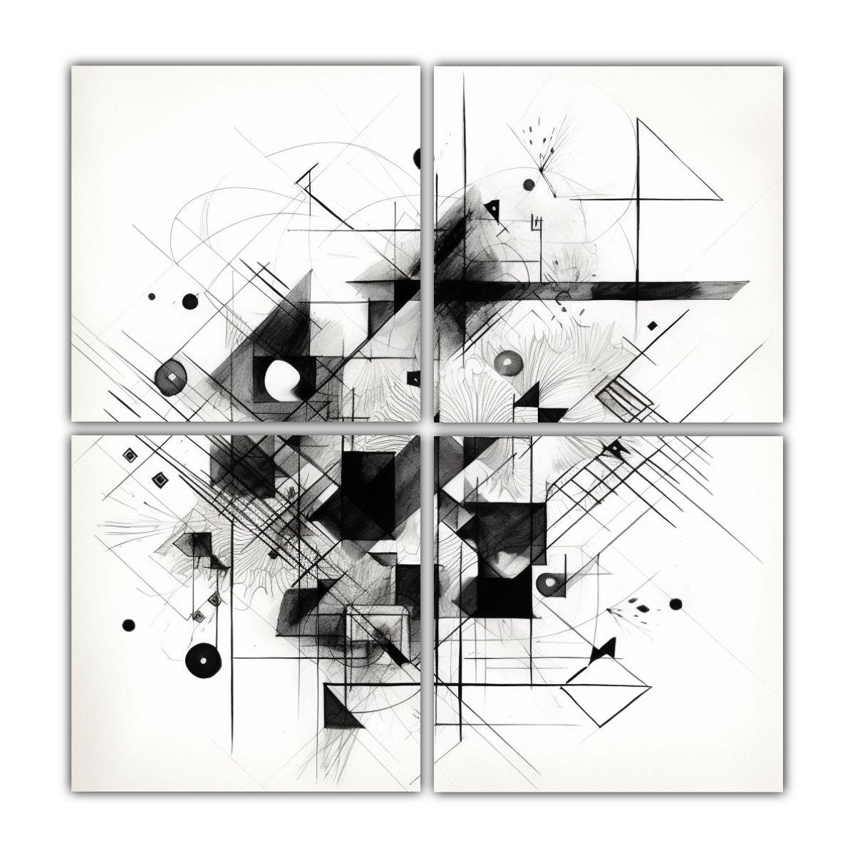 Cuadros Abstractos Con Formas Geométricas Negras 180x180 Cm-0