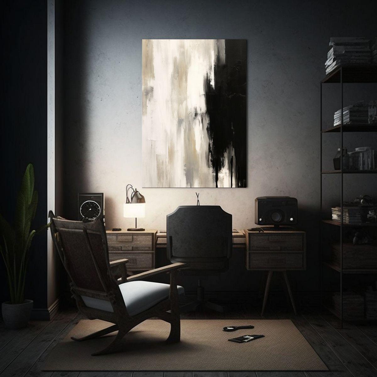 Pintura Abstracta En Blanco Y Negro Estilo Canva 60x90 Cm-2
