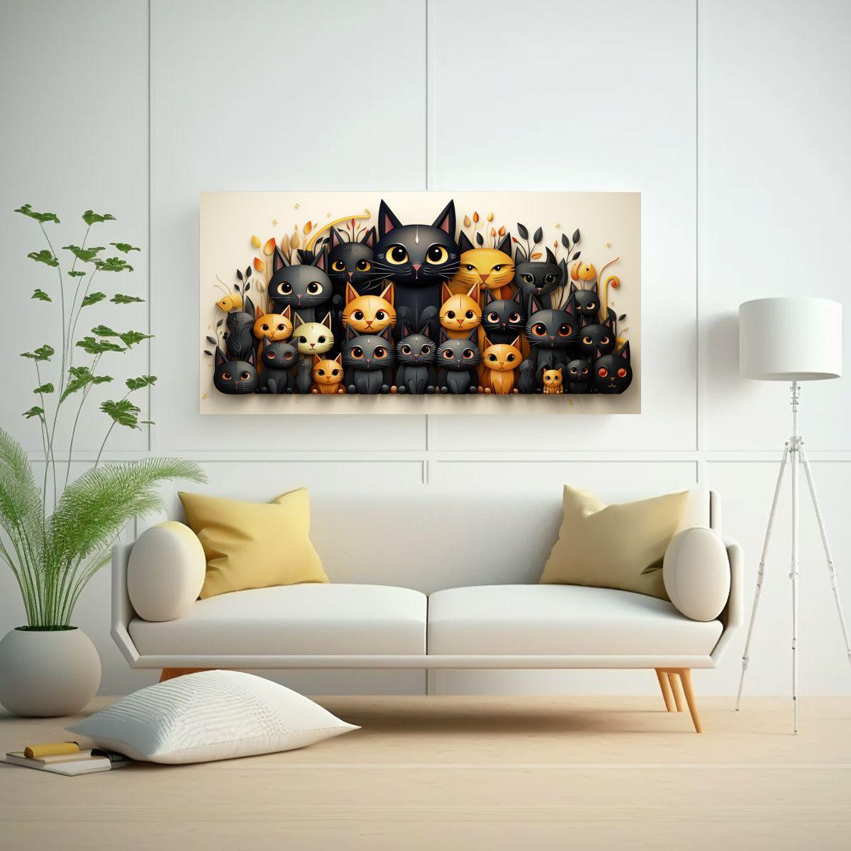 Pinturas De Decoración Con Tema De Gato Negro 100x50cm-2