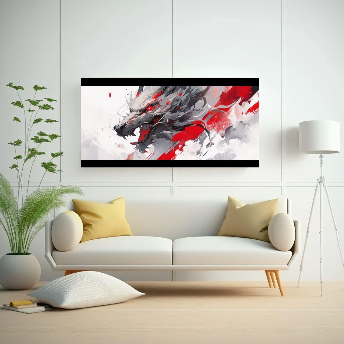 Cuadro Conceptual: Dragón Blanco Y Rojo En Atmós 140x70cm-2