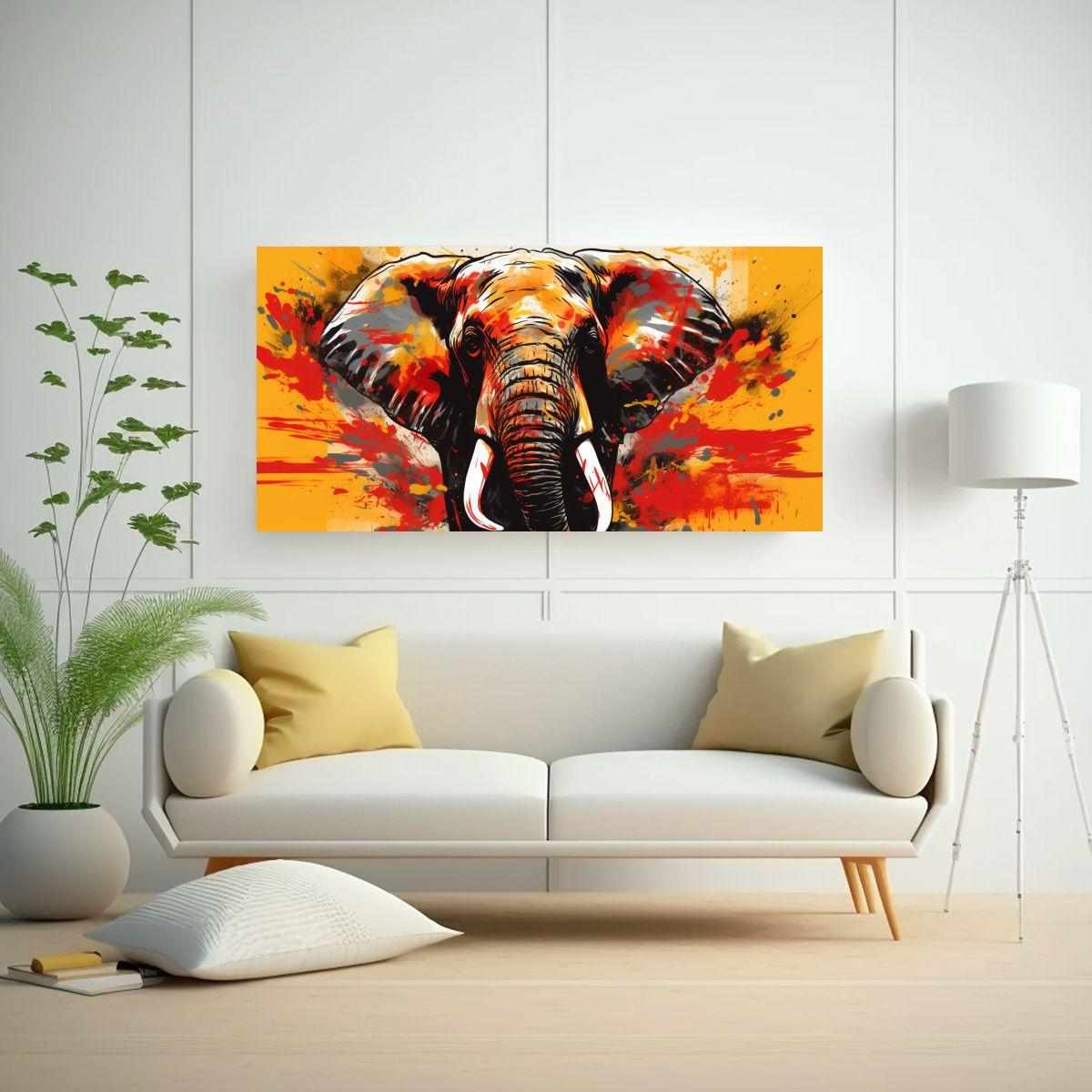 Cuadro Original De Elefante Asiático En Colores 140x70cm-2