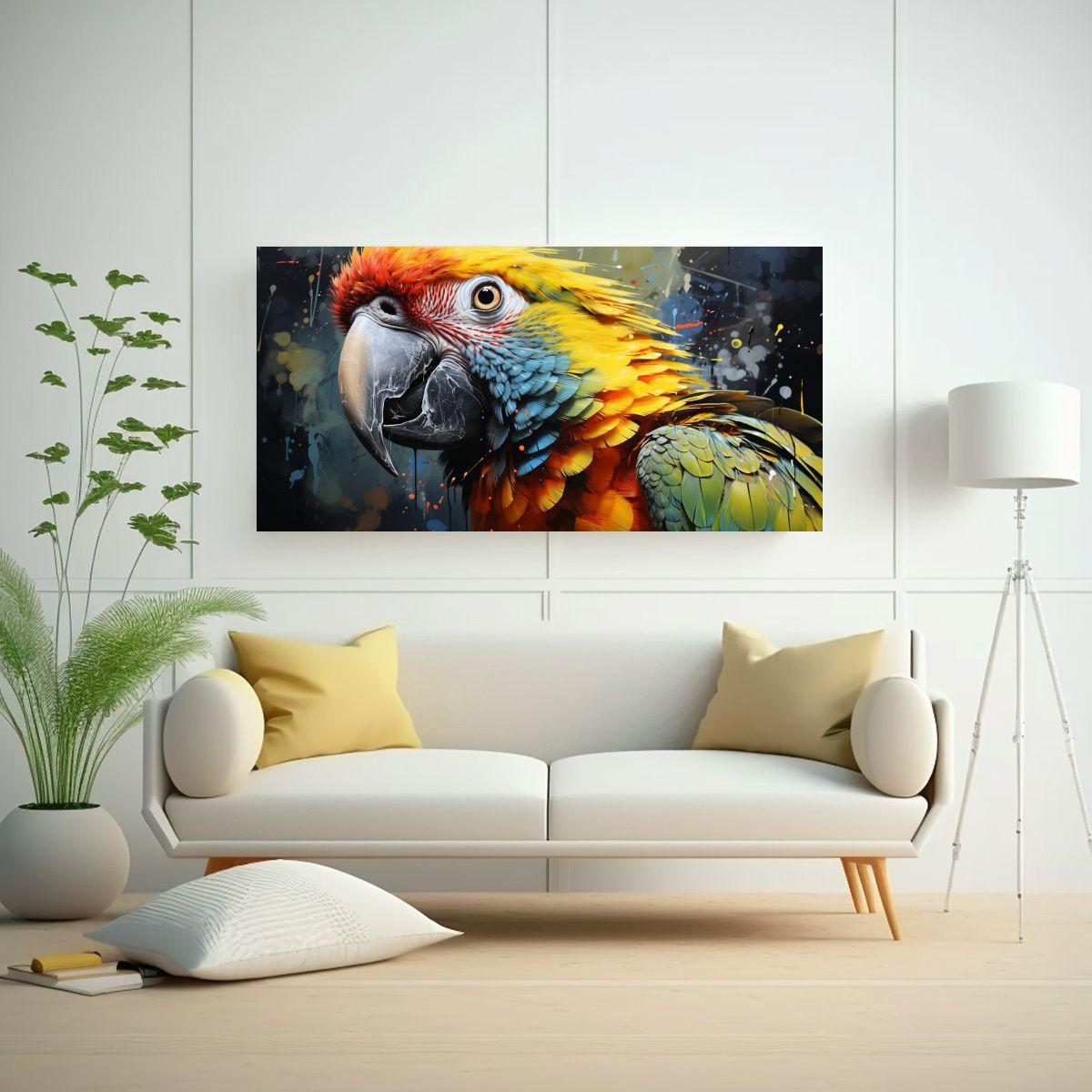 Pintura Acuarela Impactante Loro Amazónico Estilo 40x20cm-2