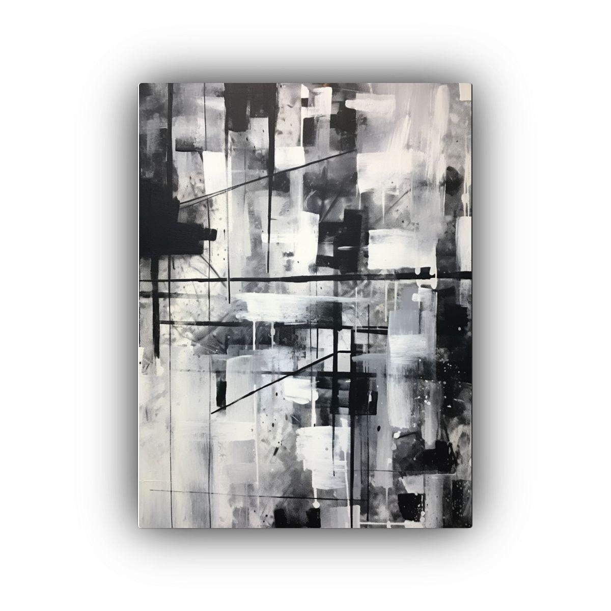Pintura Abstracta Blanco Y Negro Estilo Movimiento Ambiente 40x50cm-0