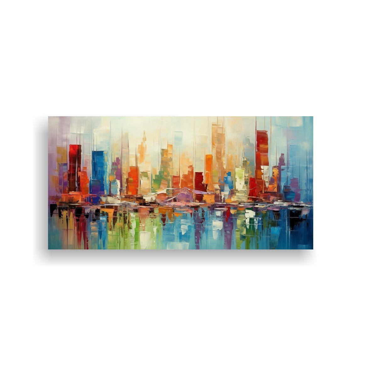 Cuadro Abstracto De La Ciudad En Lienzo: Detalle 40x20cm-0