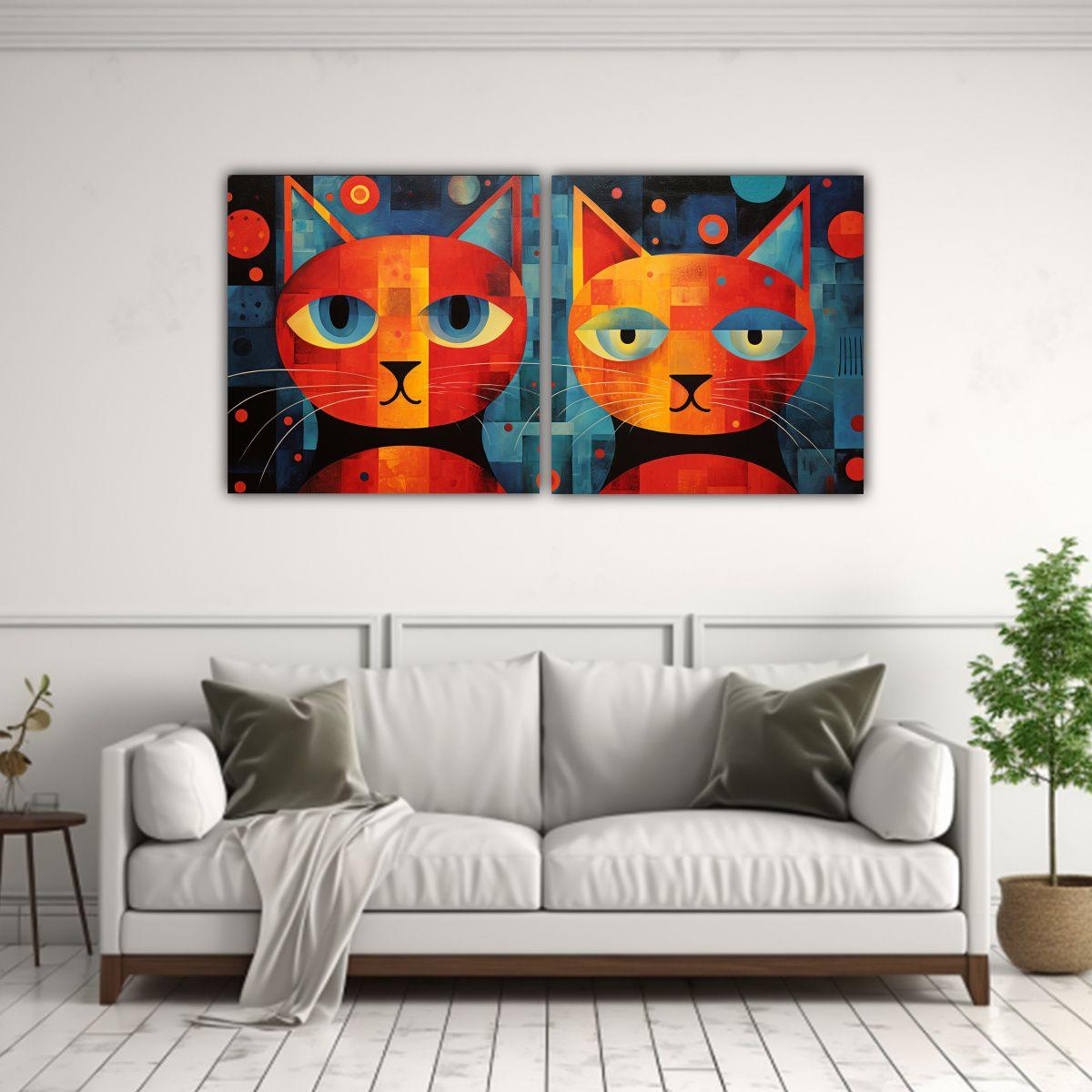 Pinturas De Pared Estilo Galería Gatos Abstractos 160x80 Cm-2