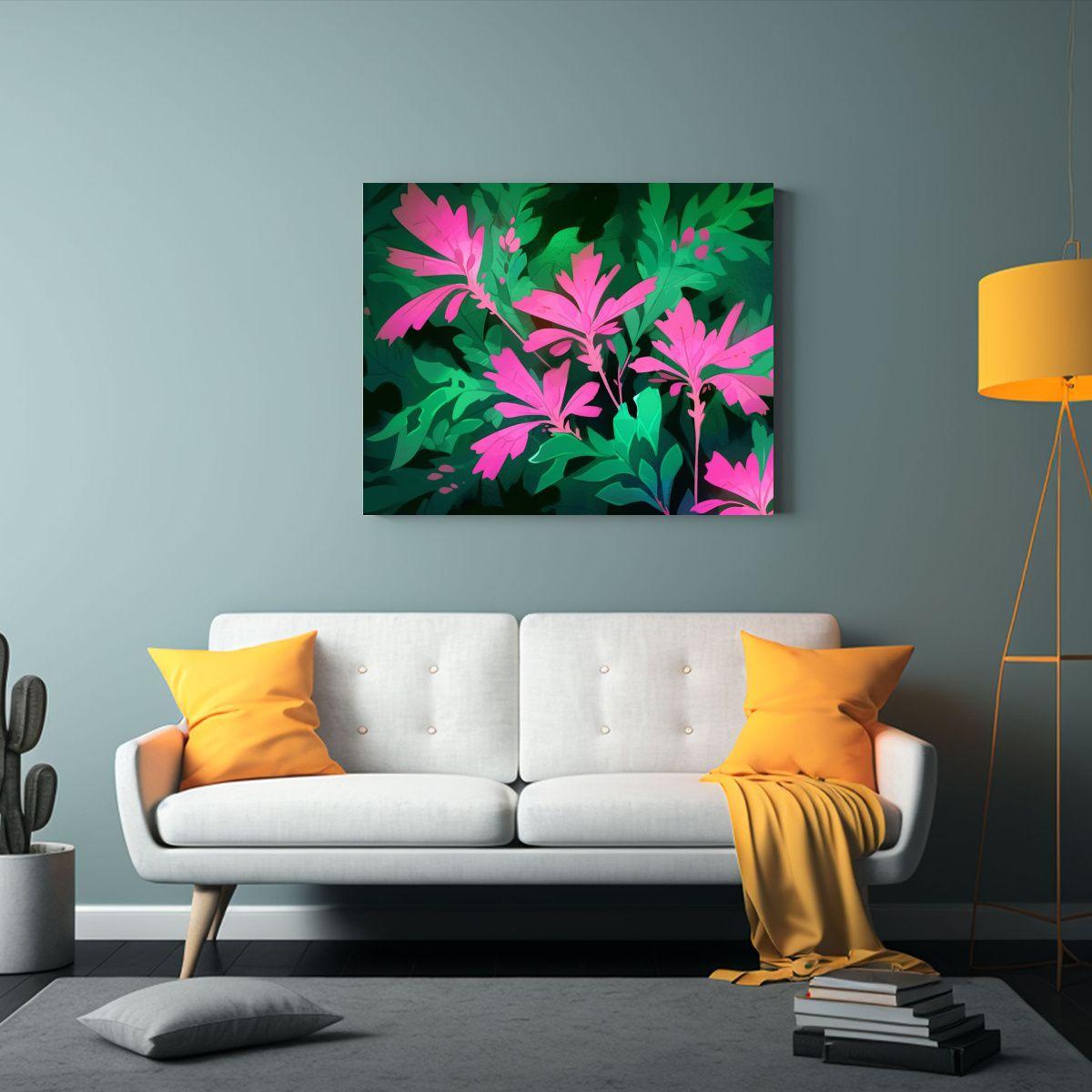 Arte Gráfico En Tonos Verde Y Rosa Con Atmósfera Neonoir. 50x40cm-2