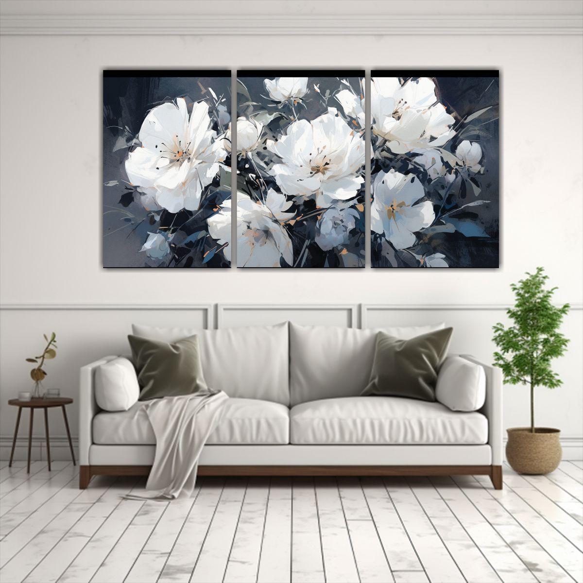 Pinturas De Flores En Blanco Y Negro En Bastidor 120x60 Cm-2