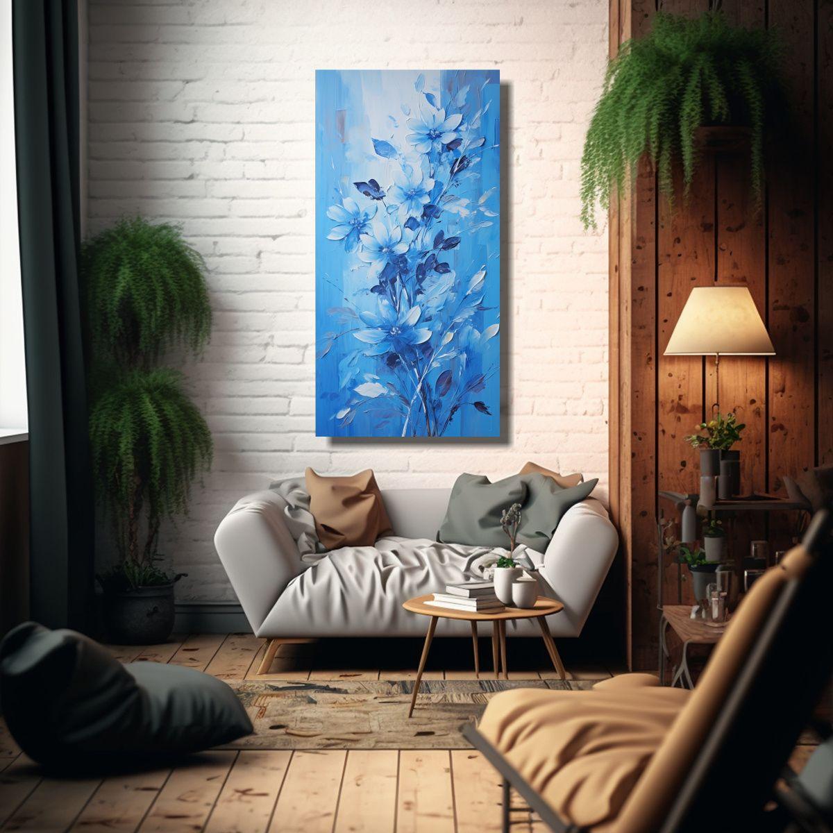 Pintura En Lienzo De Girasoles Azules Estilo 80x160cm-2