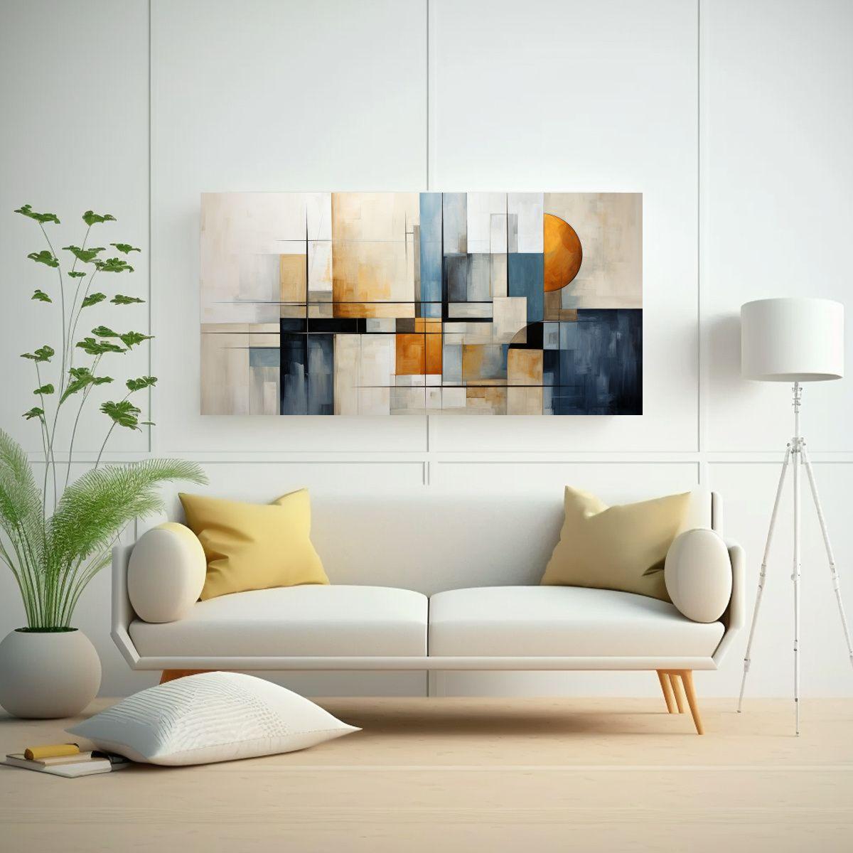 Pintura Abstracta Geometría En Colores Neutros 140x70cm-2