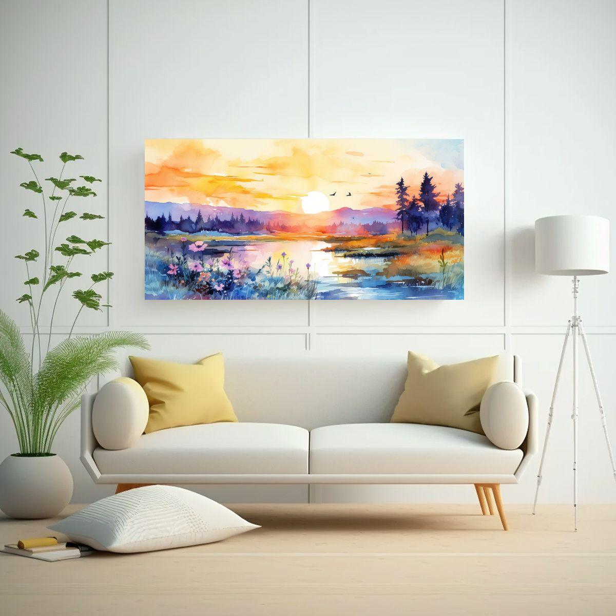 Paisaje Verano Acuarelas Colores Neo Poética 40x20cm-2
