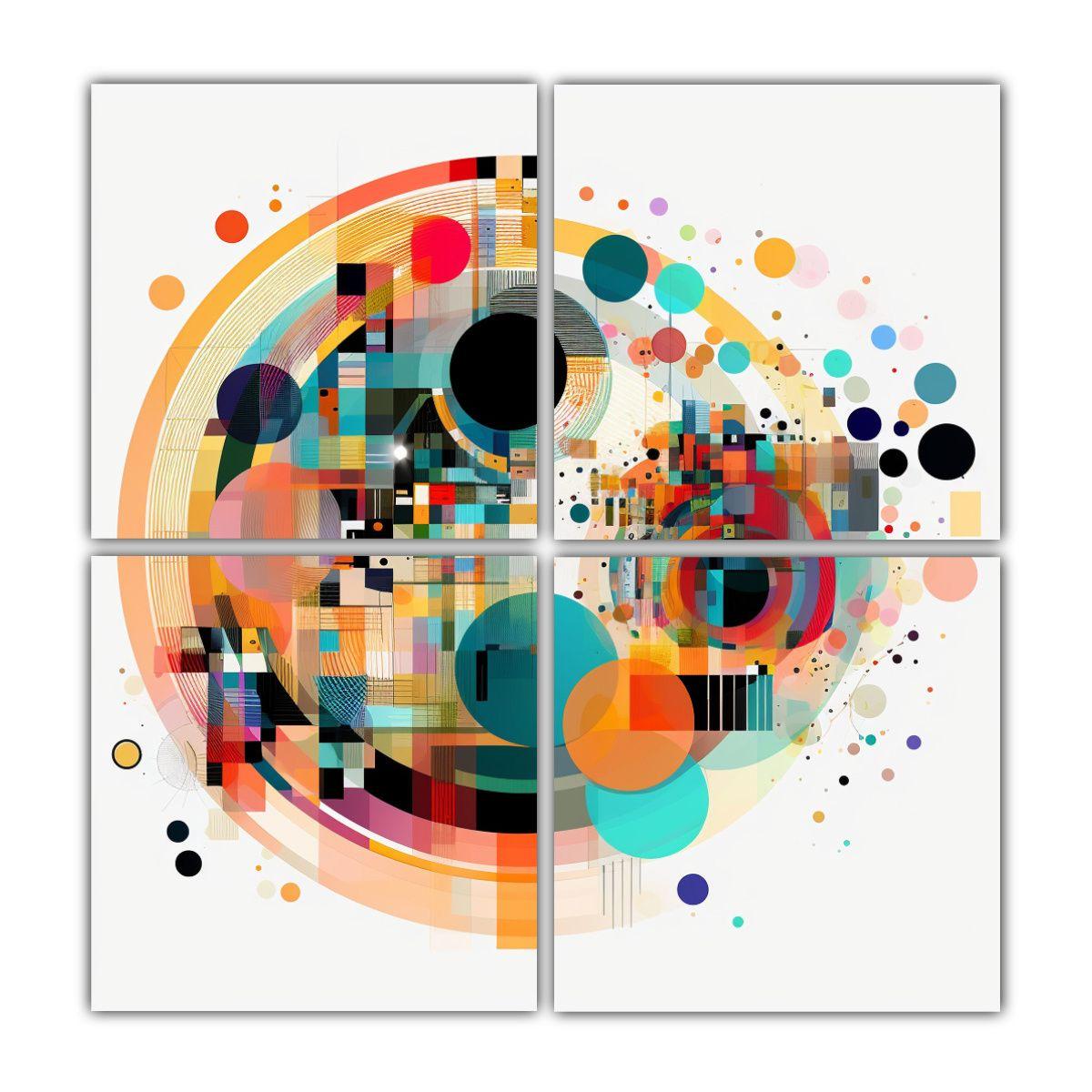 Cuatro Lienzos Abstractos Coloridos En Un 120x120 Cm-0
