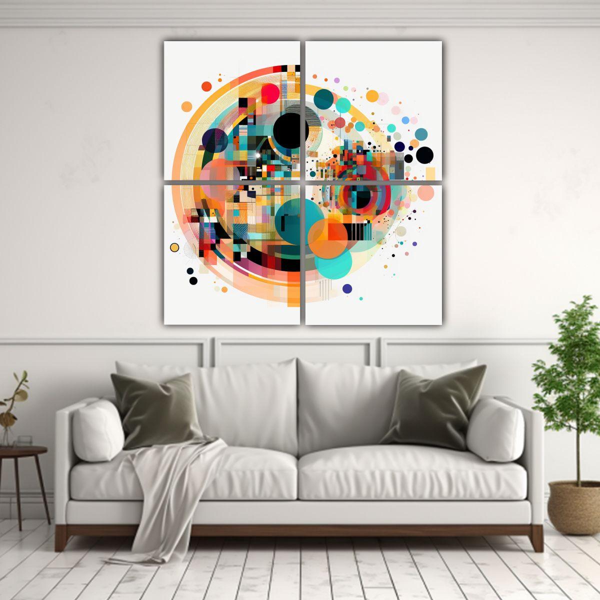 Cuatro Lienzos Abstractos Coloridos En Un 120x120 Cm-2