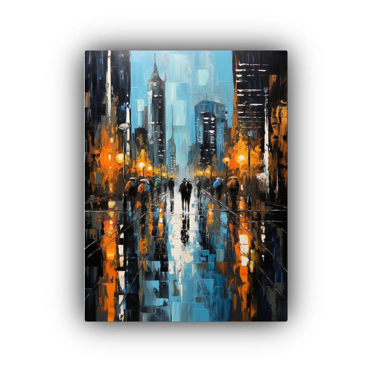 Cuadro Ciudad En Pop Art Con Luces Azules Y 20x30cm-0