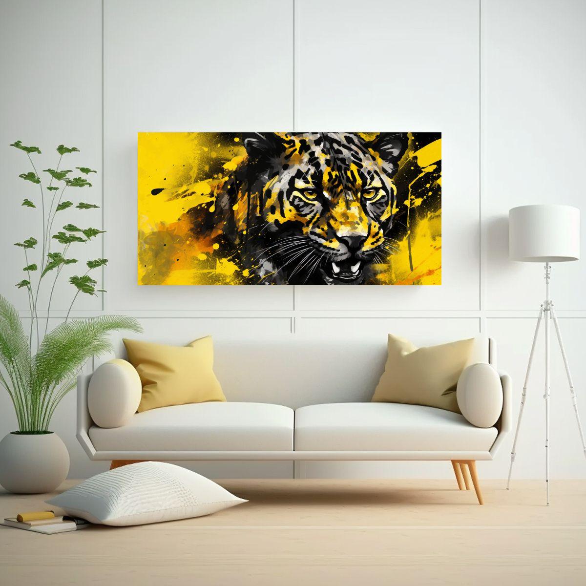 Cuadro Moderno Alegría Pantera Amarilla Y Negra 100x50cm-2