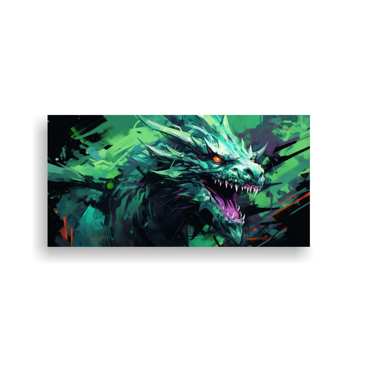 Pintura Lienzo Dragón Colores Vibrantes Verde, 40x20cm-0