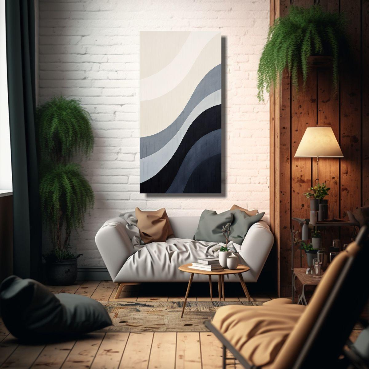 Lienzo Vertical Esquema Azul Y Gris De Pintura 60x120cm-2