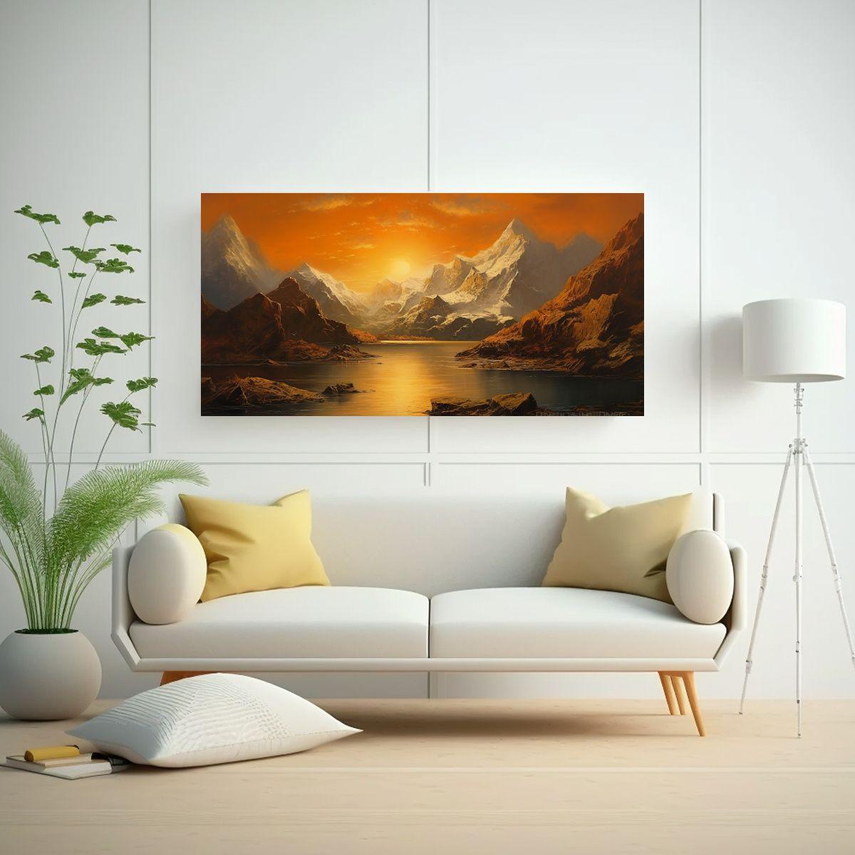 Pintura De Agua Con Montañas Al Fondo: Cuadro 60x30cm-2