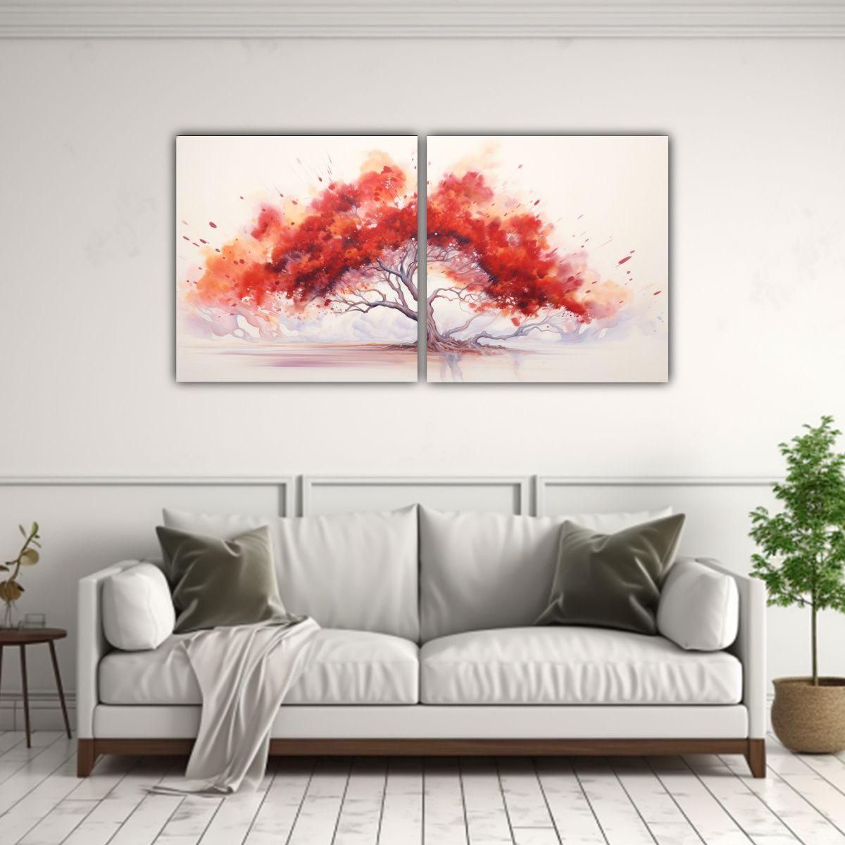 2 Pinturas Abstractas De Acacia Tree Con Colores 80x40 Cm-2