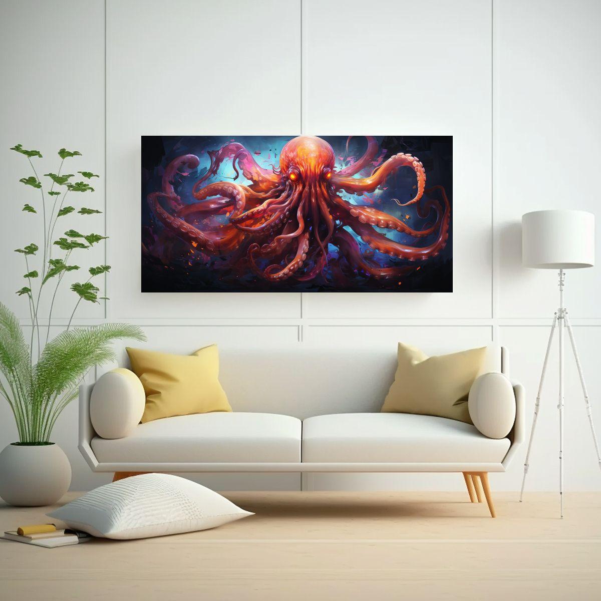 Pintura Al Estilo óleo Dinámica Pulpo Colorido 60x30cm-2